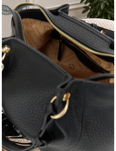Tote Bag Nera Effetto Pelle con Frange | CaféNoir