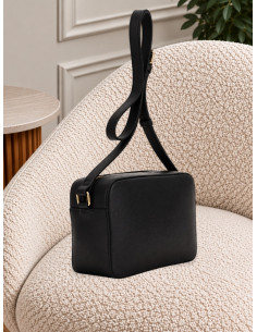 Camera Bag Nera Effetto Saffiano con Fibbia Dorata -...
