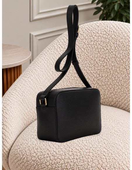 Camera Bag Nera Effetto Saffiano con Fibbia | CaféNoir