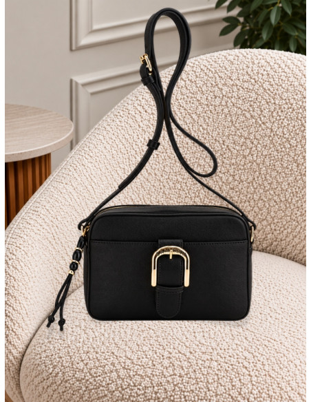 Camera Bag Nera Effetto Saffiano con Fibbia | CaféNoir