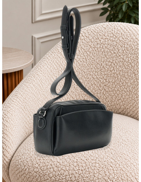 Camera Bag Nera Effetto Saffiano con Tasca | CaféNoir