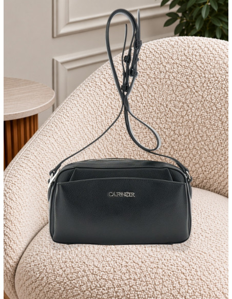 Camera Bag Nera Effetto Saffiano con Tasca | CaféNoir