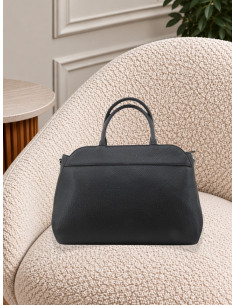 Borsa a Mano Nera con Manici Tubolari e Morsetto Dorato -...