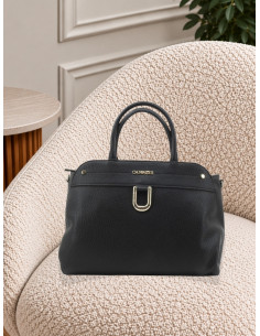 Borsa con manici tubolari materiale effetto pelle NERO morsetto ORO