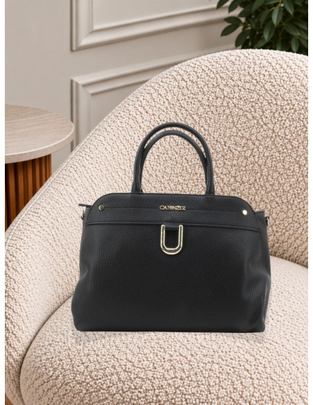 Borsa a Mano Nera con Morsetto Dorato | CaféNoir
