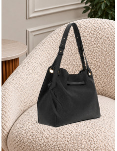 Shopping Bag Nera Effetto Pelle Martellata con Logo...