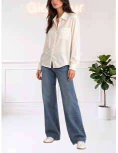 Camicia Satinata con Taschino Latte - Zahjr