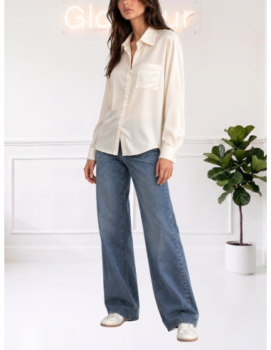 Camicia Satinata Latte con Taschino | Zahjr
