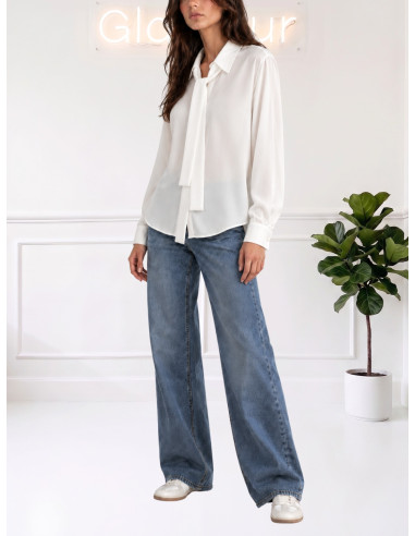 Camicia Latte con Fusciacca e Fiocco al Collo | Zahjr