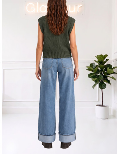 Gilet Verde Militare in Maglia con Scollo a V | Zahjr