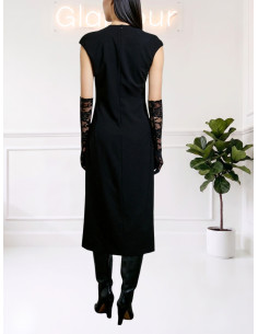 Abito Midi Nero con Spacco Frontale - Two Way