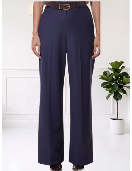 Pantaloni Donna Blu a Gamba Ampia con Pinces | Motel