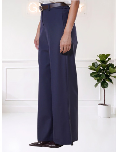 Pantaloni Donna Blu a Gamba Ampia con Pinces | Motel