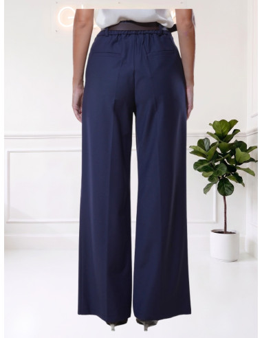 Pantaloni Donna Blu a Gamba Ampia con Pinces | Motel