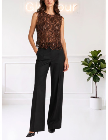 Top Smanicato Moro con Paillettes e Frange | Motel