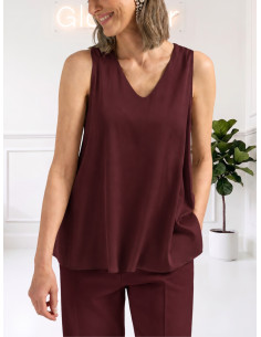 Top Smanicato Bordeaux con Scollo a V | Elena Mirò