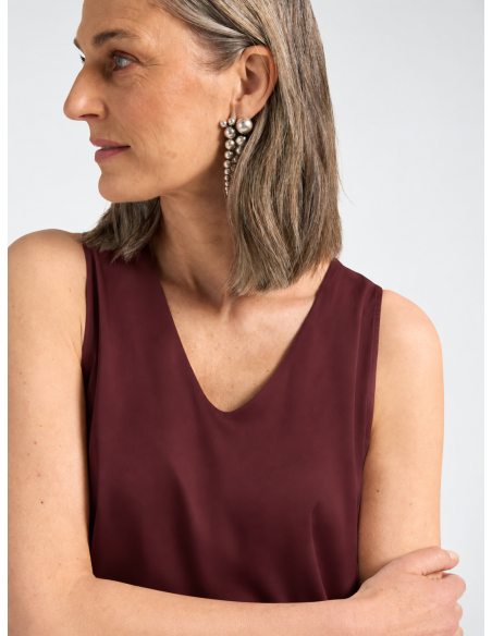 Top Smanicato Bordeaux con Scollo a V | Elena Mirò