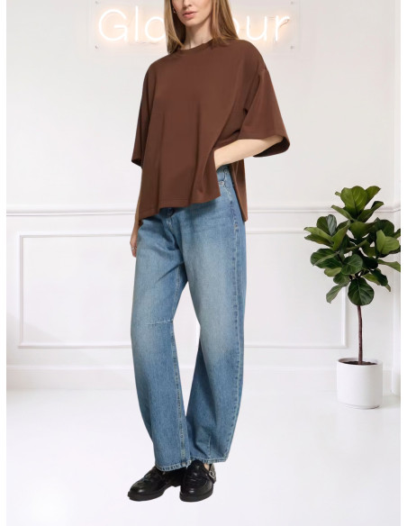T-Shirt Oversize Caffè con Spacchi Laterali | Ichi