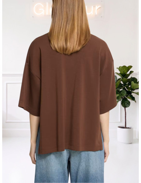 T-Shirt Oversize Caffè con Spacchi Laterali | Ichi