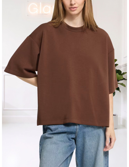 T-Shirt Oversize Caffè con Spacchi Laterali | Ichi