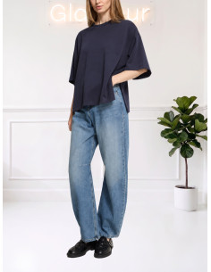 T-Shirt Oversize Blu Dark Navy con Spacchi Laterali - Ichi