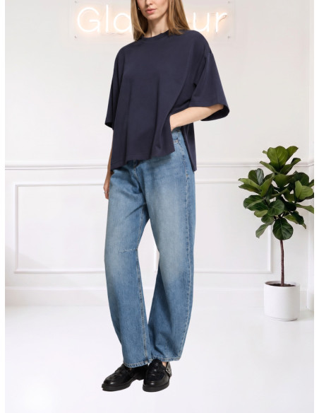 T-Shirt Oversize Blu con Spacchi Laterali | Ichi