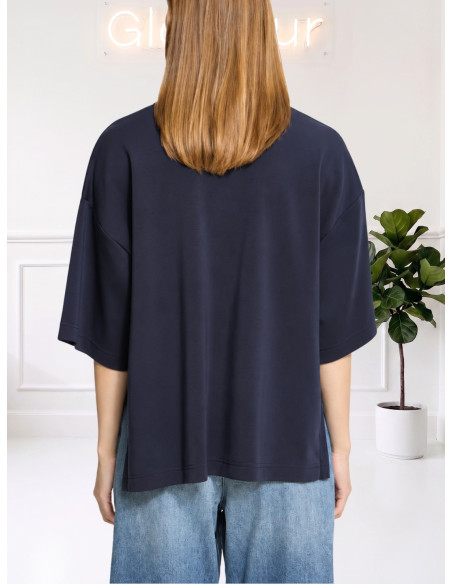 T-Shirt Oversize Blu con Spacchi Laterali | Ichi