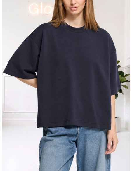 T-Shirt Oversize Blu con Spacchi Laterali | Ichi