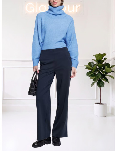 Pantaloni Wide Leg Blu Total Eclipse in Maglia | Ichi