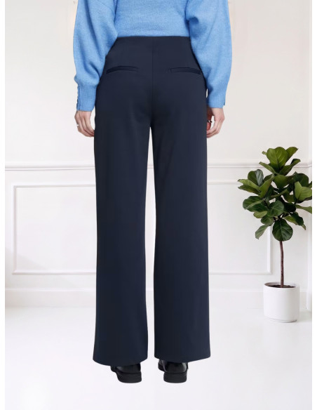 Pantaloni Wide Leg Blu Total Eclipse in Maglia | Ichi