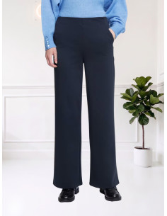Pantaloni Wide Leg Blu Total Eclipse in Maglia | Ichi