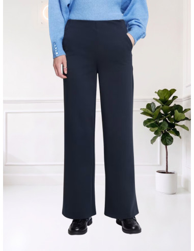 Pantaloni Wide Leg Blu Total Eclipse in Maglia | Ichi