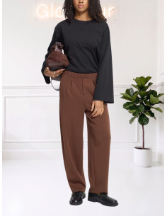 Pantaloni Ampi Caffè con Pinces - Ichi