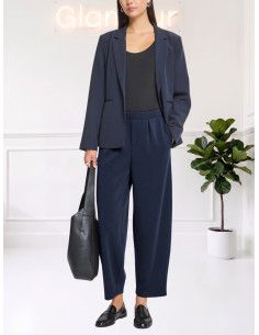 Pantaloni Ampi Blu Dark Navy con Pinces - Ichi
