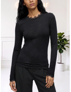 Top Manica Lunga con Pizzo Nero | Vero Moda