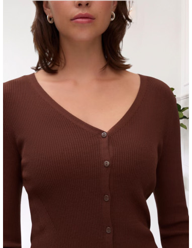 Cardigan a Coste Cannella con Scollo a V | Vero Moda