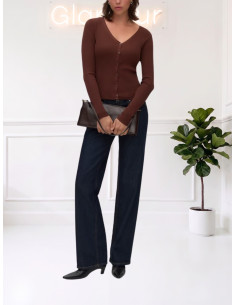 Cardigan a Coste con Scollo a V Cannella - Vero Moda