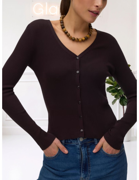 Cardigan a Coste Cioccolato con Scollo a V | Vero Moda