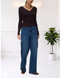 Cardigan a Coste con Scollo a V Cioccolato - Vero Moda