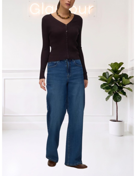 Cardigan a Coste Cioccolato con Scollo a V | Vero Moda