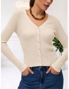 Cardigan a Coste Panna con Scollo a V | Vero Moda