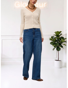 Cardigan a Coste con Scollo a V Panna - Vero Moda