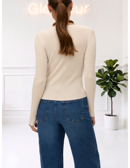 Cardigan a Coste Panna con Scollo a V | Vero Moda