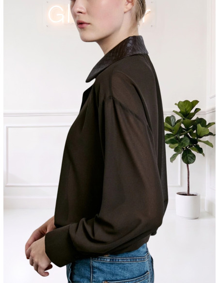 Camicia Donna Moro con Collo Effetto Pelle | Two Way