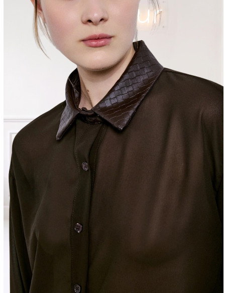 Camicia Donna Moro con Collo Effetto Pelle | Two Way