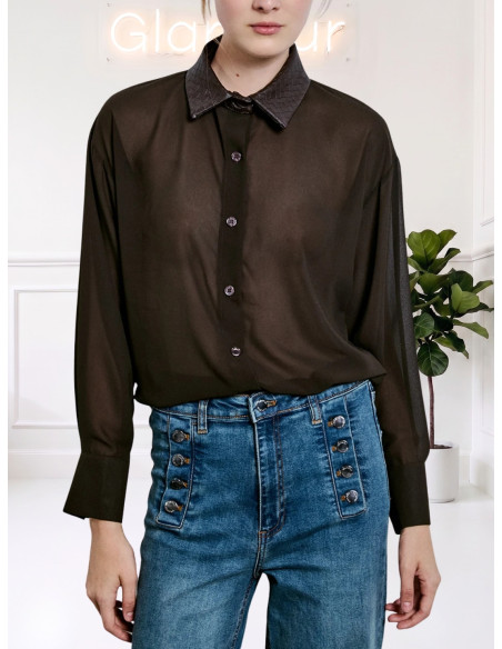 Camicia Donna Moro con Collo Effetto Pelle | Two Way