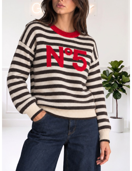 Pullover Donna a Righe N°5 Moro Rosso | Tensione In