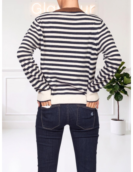 Pullover Donna a Righe Blu e Cammello N°5 | Tensione In