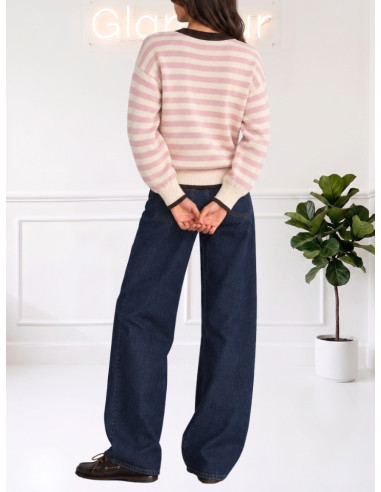 Pullover Donna a Righe Rosa e Moro N°5 | Tensione In