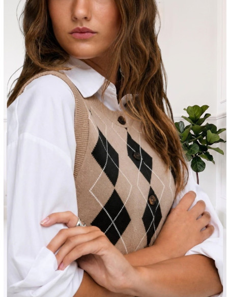 Gilet Donna in Maglia a Rombi Tabacco | Vero Moda